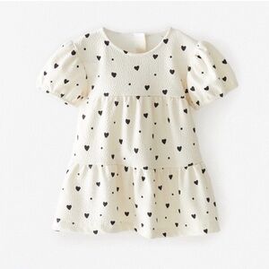 Zara Cream and Black Heart Print Kids Dress